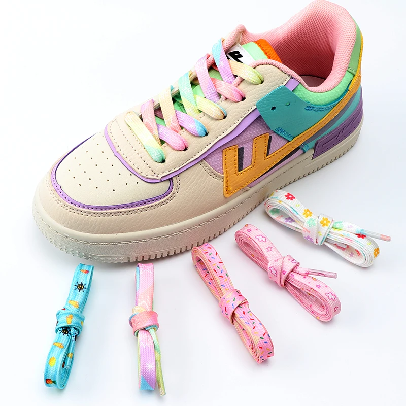 Flat Shoelaces for Sneakers Tennis Shoe Laces Rainbow High Shoelace Printing Pattern Women Man Child Shoe Lace Shoe Accessories