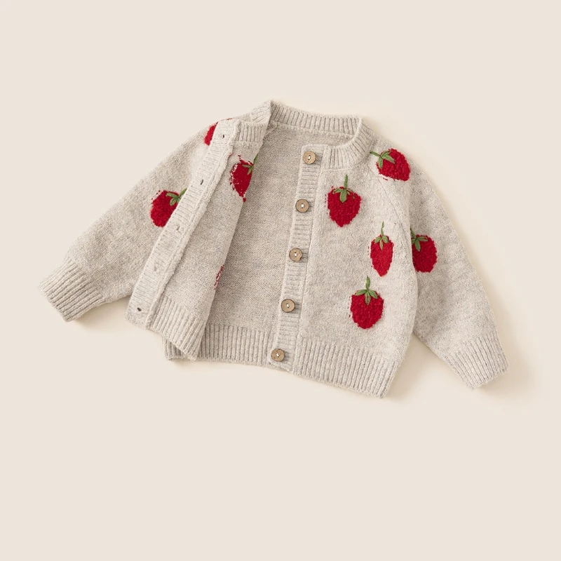 Girls Autumn Sweater Strawberry Baby Knitted Cardigan Jacket Children Clothing Winter Clothes for Girls Ropa De Niña 2025 키즈옷