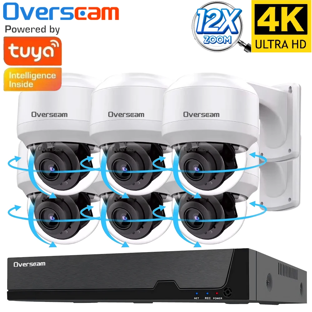 Tuya Smart Life 8CH POE NVR With 4K 8MP 12X Zoom PTZ IP Camera Video Surveillance Kit Monitor Audio Record CCTV Security System