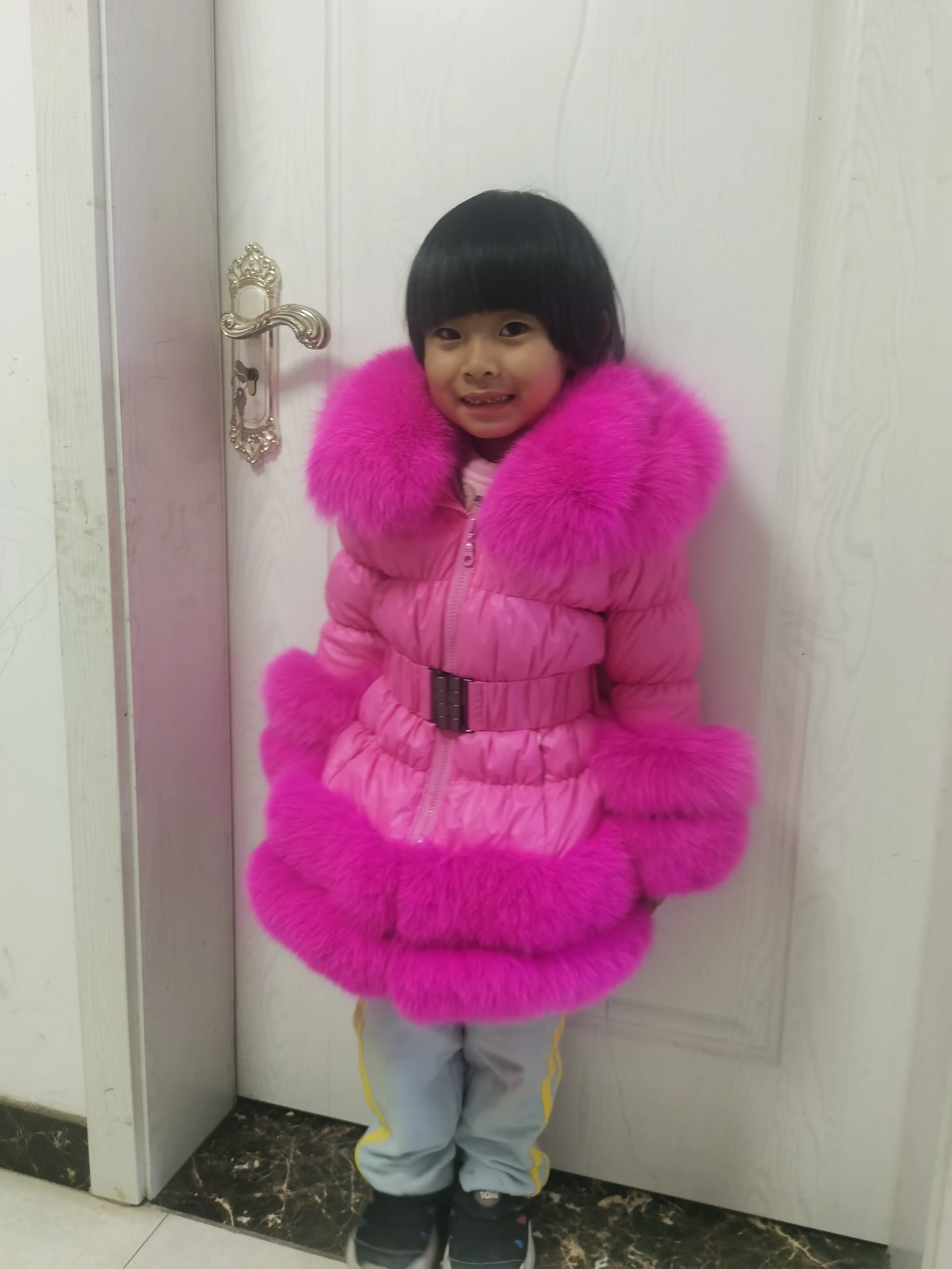 D14 Custom Woman And Children Down Coat Popular Puffer Jacket With Fur Collar Trim