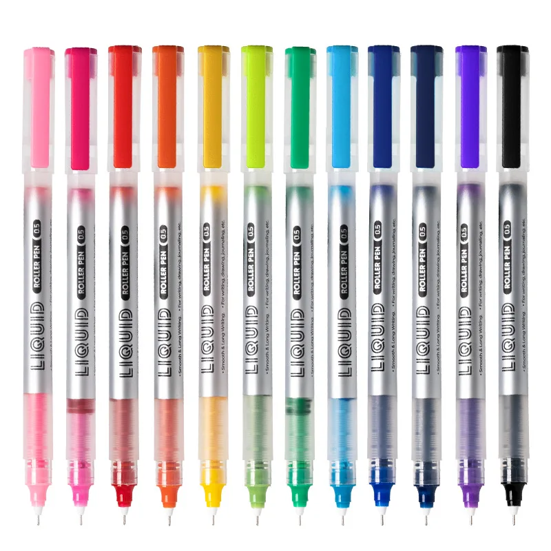 

Ручка-роллер с 12-цветными быстросохнущими чернилами, 0,5 мм, большой объем, для студенческих блокнотов и ежедневников, нейтральная ручка.