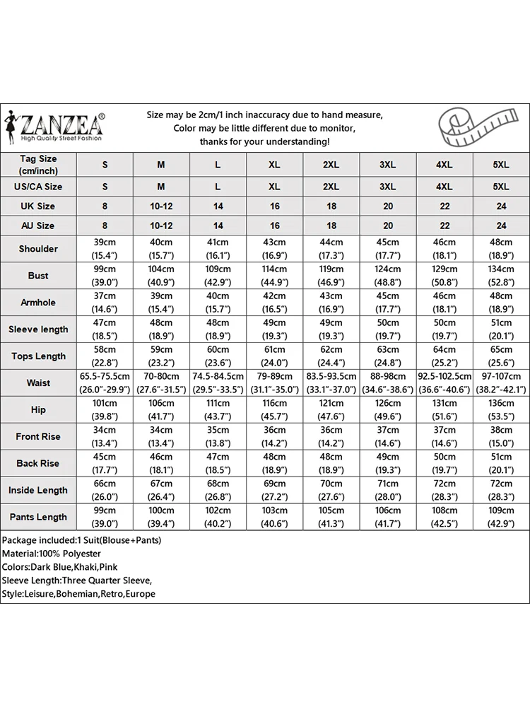 ZANZEA الثنية التفاصيل الدعاوى اليومية 2024 خريف فضفاض عادية مرونة الخصر بنطلون الصلبة بانت مجموعات النساء 3/4 كم بلوزة 2 قطعة وتتسابق