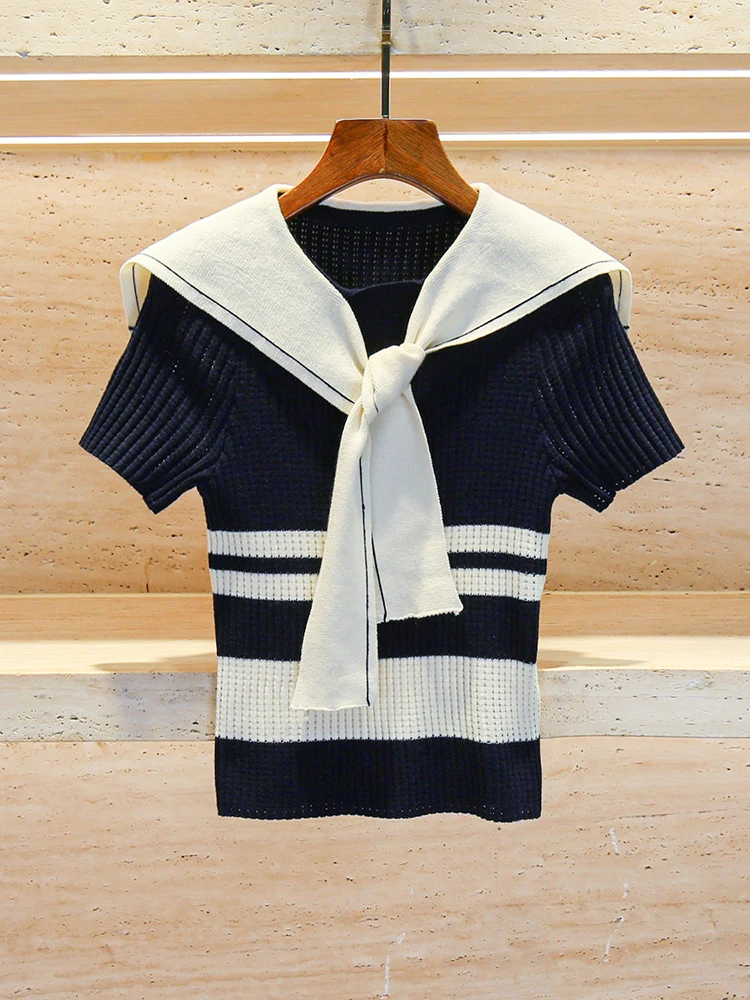 

Элитный вязаный топ с дизайном Netie и морским воротником, осенняя новинка, женская модная одежда в университетском стиле из полиэфирного волокна