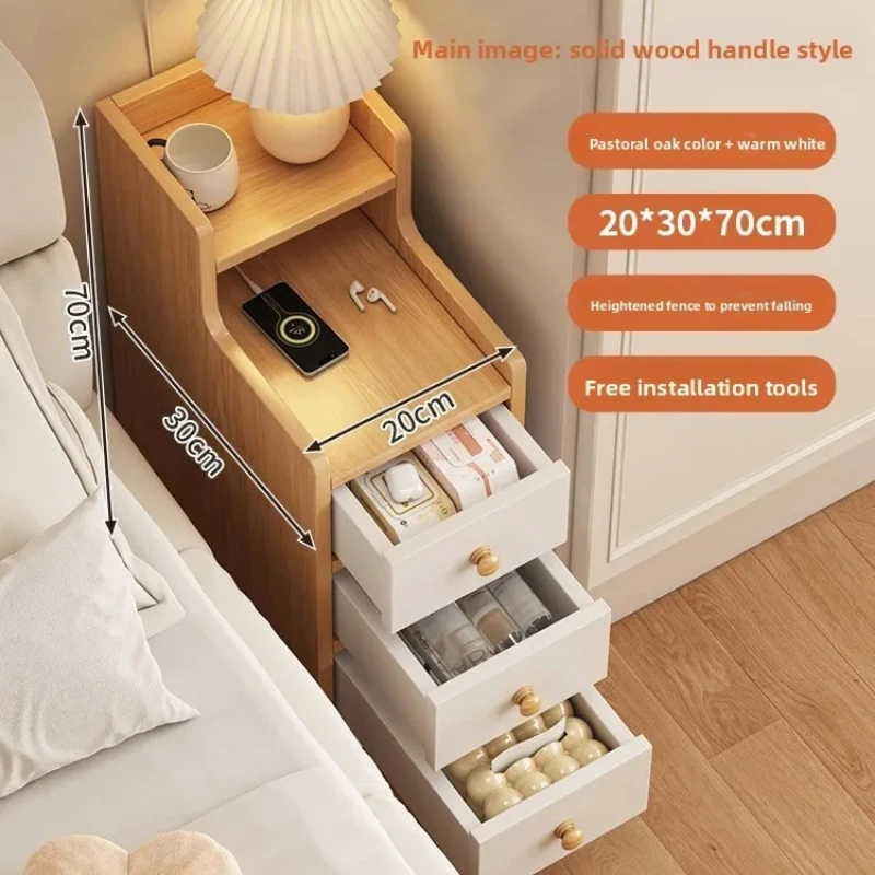 

Узкая прикроватная тумбочка для спальни с выдвижным ящиком и полкой для хранения, для съемного жилья, компактный шкафчик