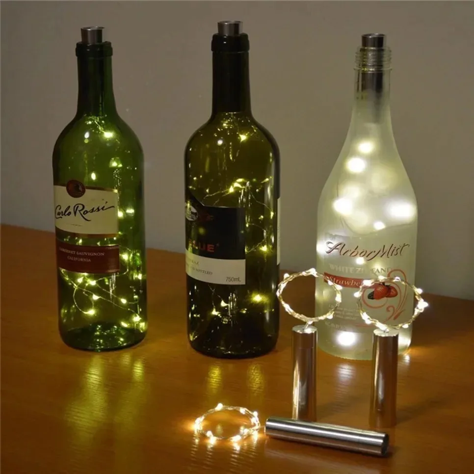 LED Wine Bottle Cork Starry Light String, Night Light, Copper Wire, Festival, Casamento, Decoração de Natal, Party Decor, 3 Pcs, 2Pcs