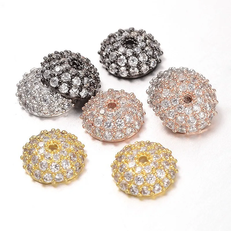 20pcs Multi-Color Brass Micro Pave Cubic Zirconia Bead Caps, Half Round Dome 8x3mm with 1mm Hole for DIY Jewelry Making