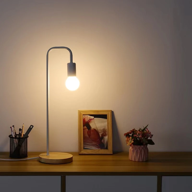 Loft Vintage lampa biurkowa E27 czarny biały żelazny pręt amerykańska wieś drewniane lampy stołowe Nordic nocna oprawa oświetleniowa do czytania