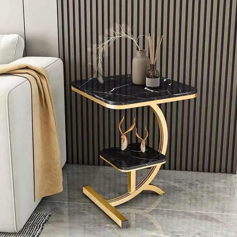 Creative Art Design Square Shape gold coffee table Metal Leg Marble Top Coffee Table