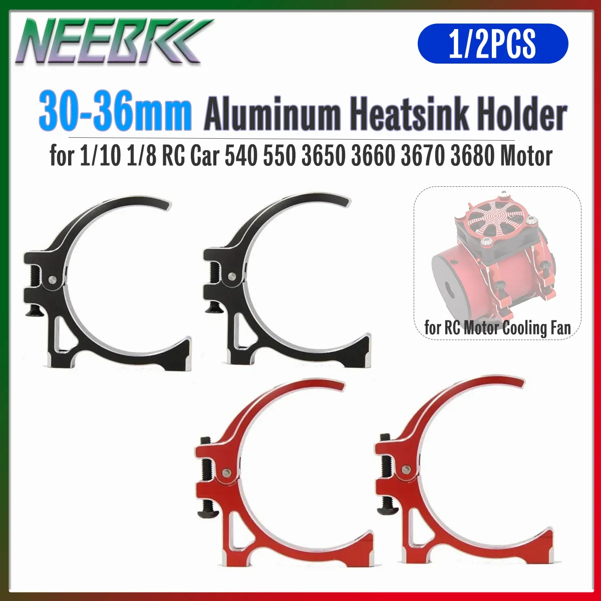 

Вентилятор охлаждения двигателя RC, алюминиевый радиатор-держатель 30-36 мм для радиоуправляемых машин 1/10 1/8, для моторов 540 550, а также для бесщеточных моторов 3650 3660 3670 3680.