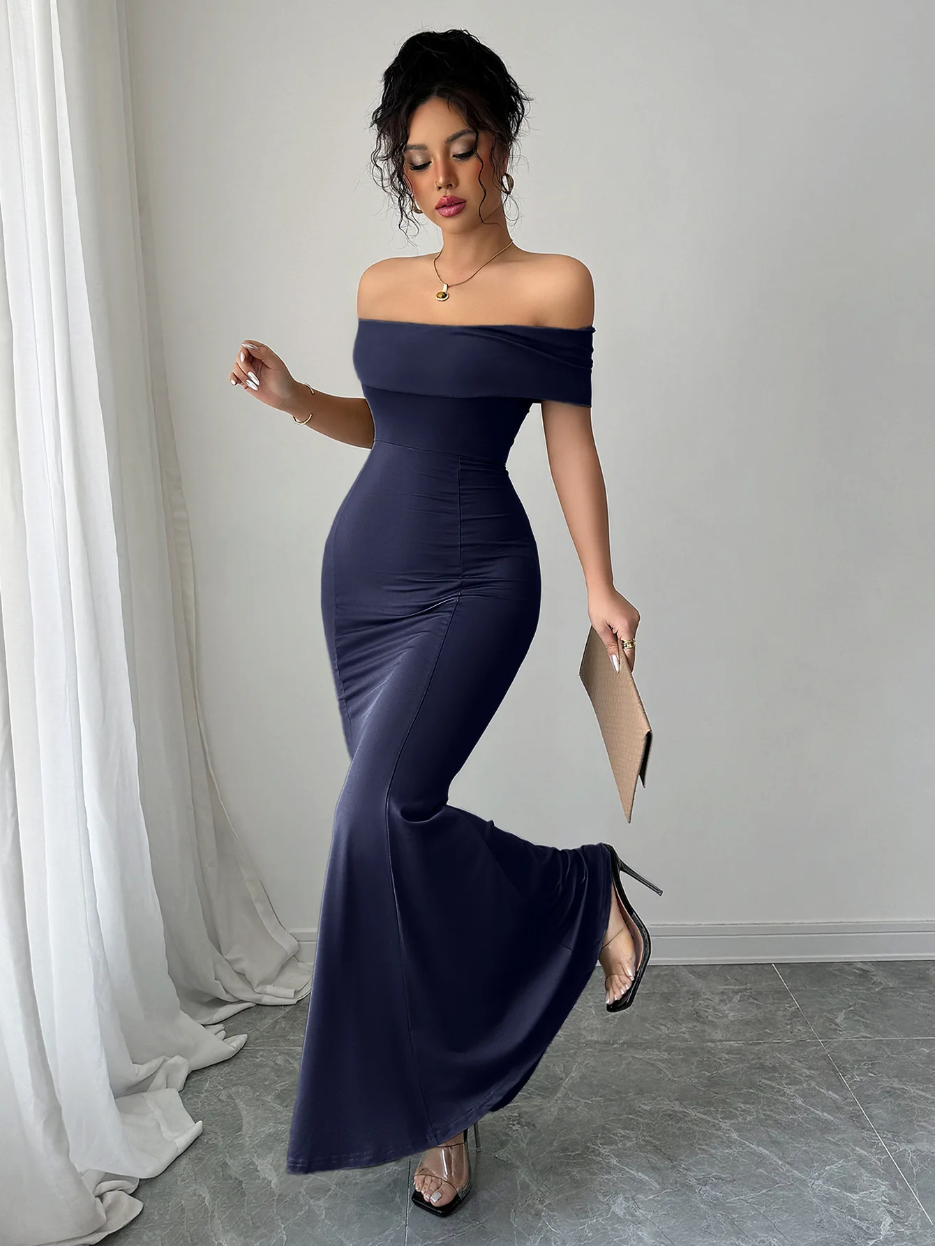 Party Kleid Frauen Nacht Kleider Bodycon Slash Neck Slim Fit Kurzarm Hohe Taille Wrap Hüfte Vestidos Knöchel Länge Kleid Elegante