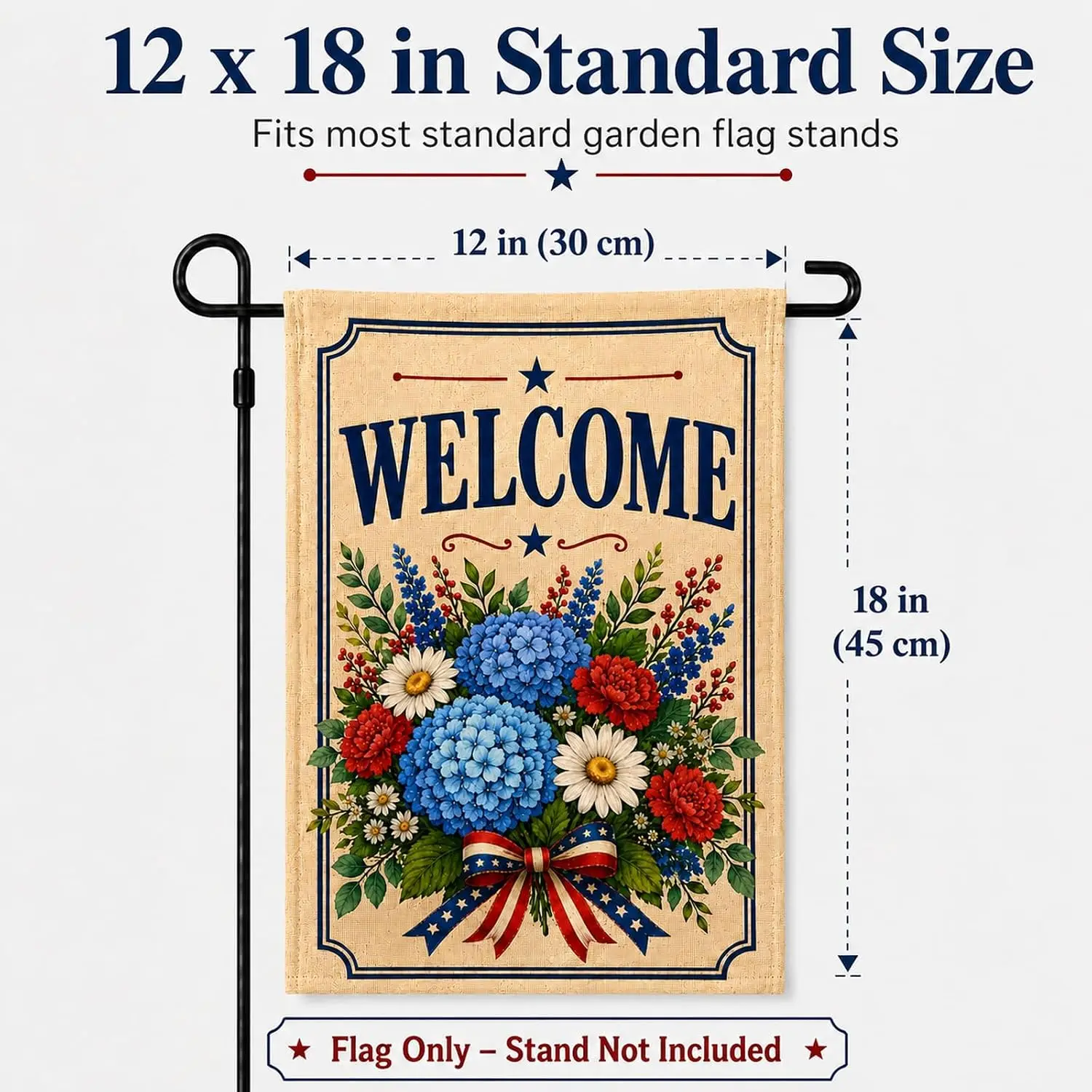 Patriotic Welcome Garden Flag 12x18 Inch Double Sided, Textured Floral Yard Flag for Outside, Red White Blue Americana Farmh uui