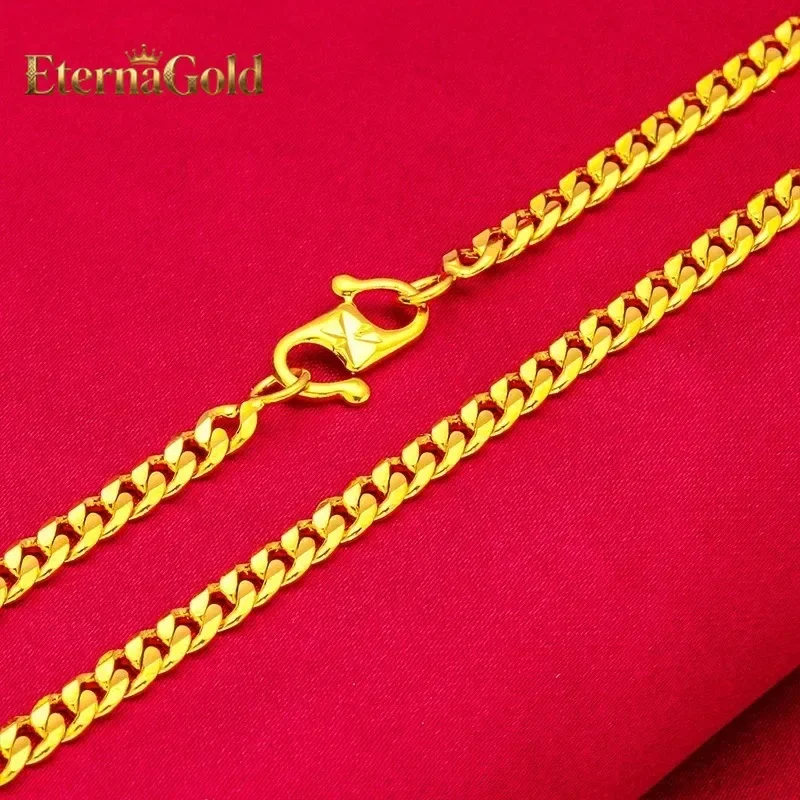 

EternaGold Luxurious 9999 24K genuine gold women's flat chain gold necklace, simple and elegant, exclusive gold jewelry necklace