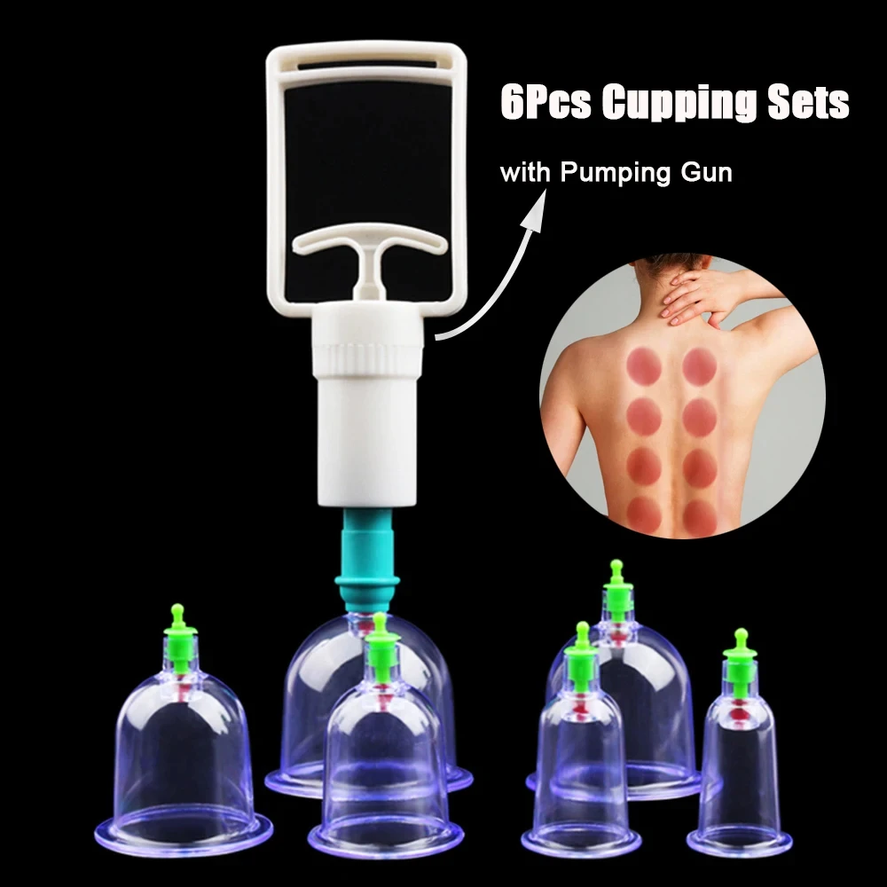 

6Pcs Vacuum Cupping Sets with Pumping Gun Suction Cups Back Massage Body Cup Detox Anti Cellulite Cans Healthy Care Jars