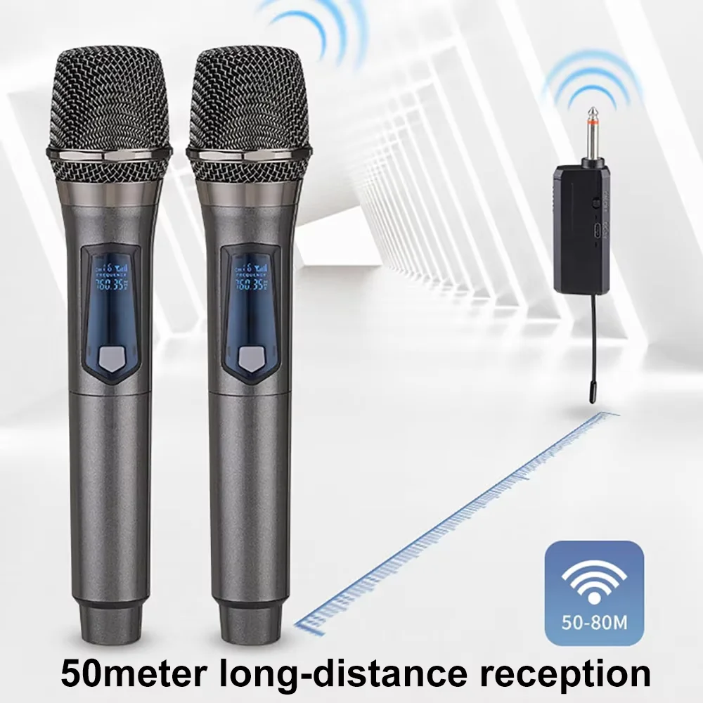KEBIDUMEI Wireless Microphone UHF Fixed Frequency 2 Channels Handheld Mic For Party Karaoke Professional Church Show Meeting