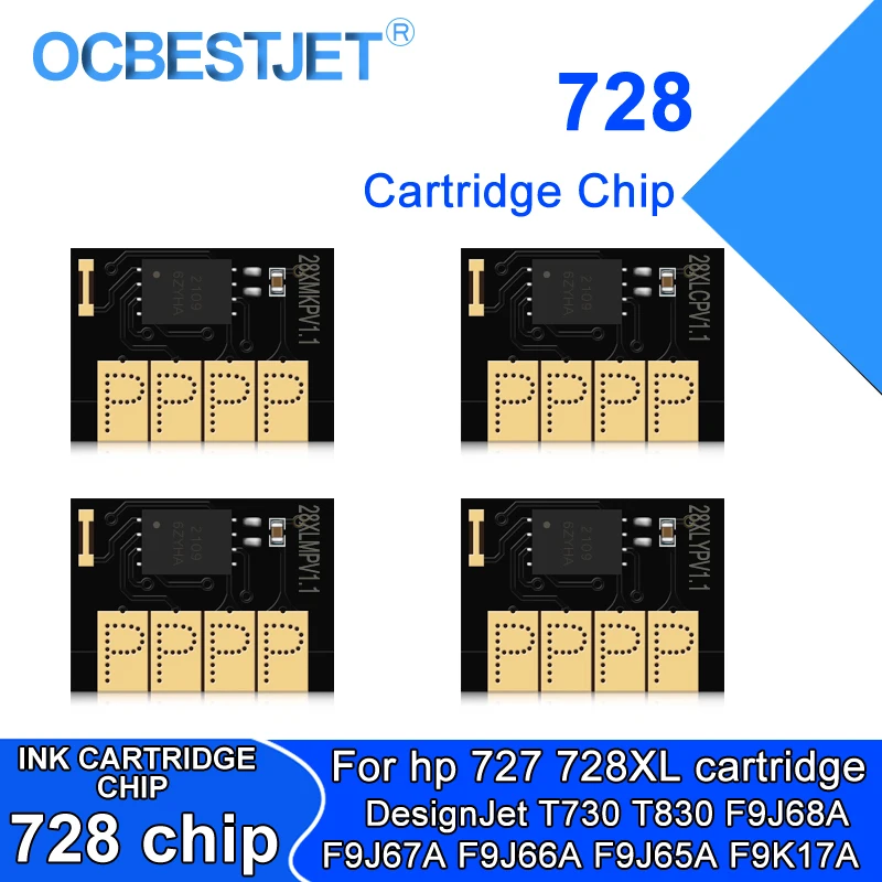 For HP 728 728XL New Upgrade Cartridge Chip HP728 XL Chip F9J68A F9J67A F9J66A F9J65A F9K17A For HP DesignJet T730 T830 Printer