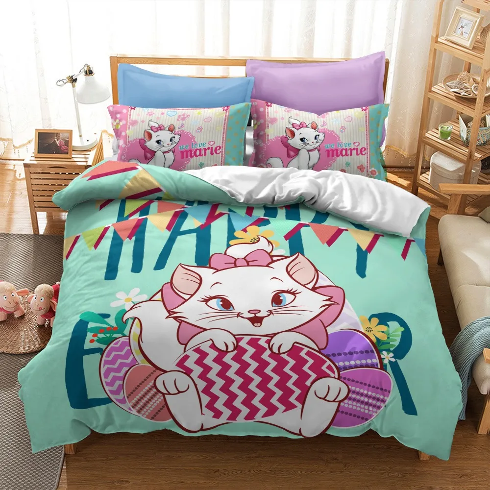 Aristocats Bedding Set Anime Marie Cat Cute Pink Duvet Cover for Children Girls Adults Holiday Gifts