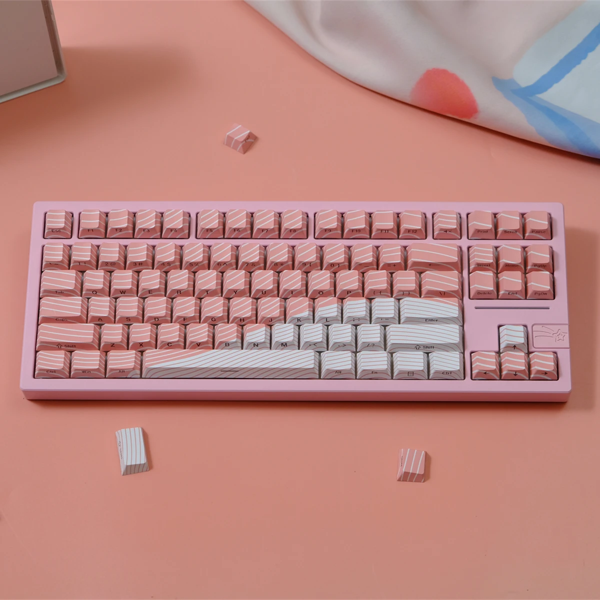 Pink Wave Side-lit Shine Through Keycaps Cherry Profile 130-Tasten Fünf Seiten Dye Sublimation PBT Keycaps für MX Switches Keyboard