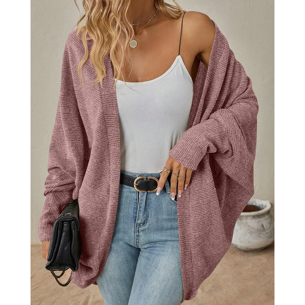 Women Jacket Batwing Sleeve Sweater Cardigan Casual Oversized Ladies Outerwear for Daily Office and Outdoor Wear