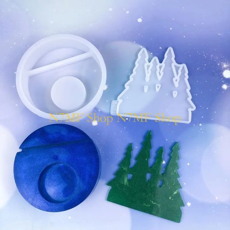 N7MF الشمعدان قالب من السيليكون حامل شموع قالب أرنب/غابات الصنوبر حامل شموع قوالب الجبس قالب ديكورات المنزل #3