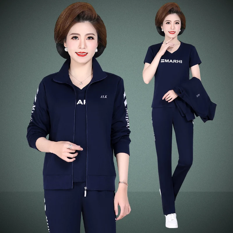 

Комплект женской спортивной одежды из трех предметов для женщин среднего возраста, модный повседневный наряд для мам 40-50 лет на весну