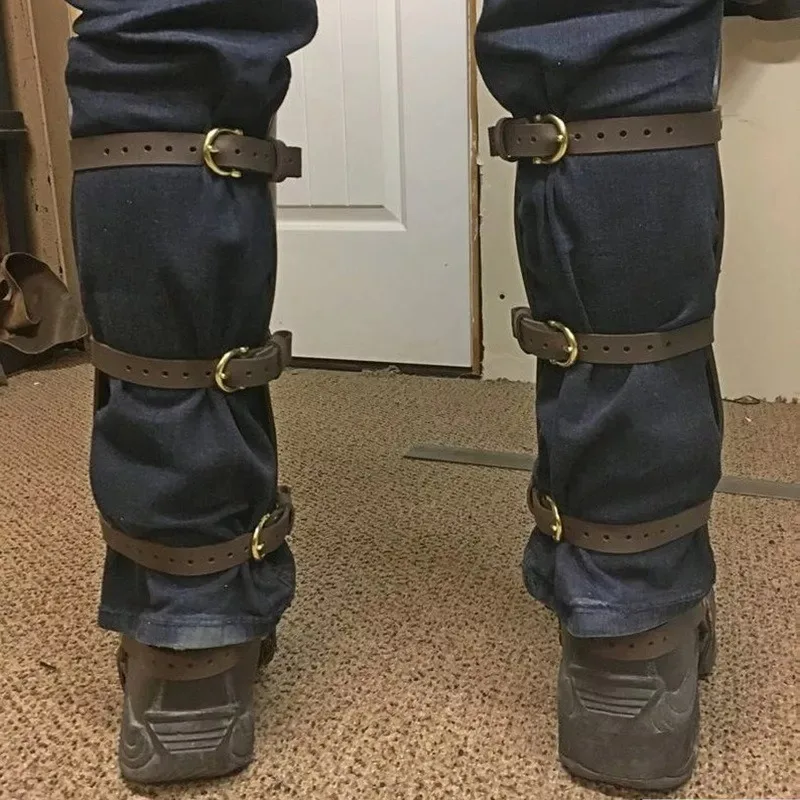 Fulujiacos Viking Leather Leg Wraps - Medieval Inspired Adjustable Shin Guards for LARP & Cosplay