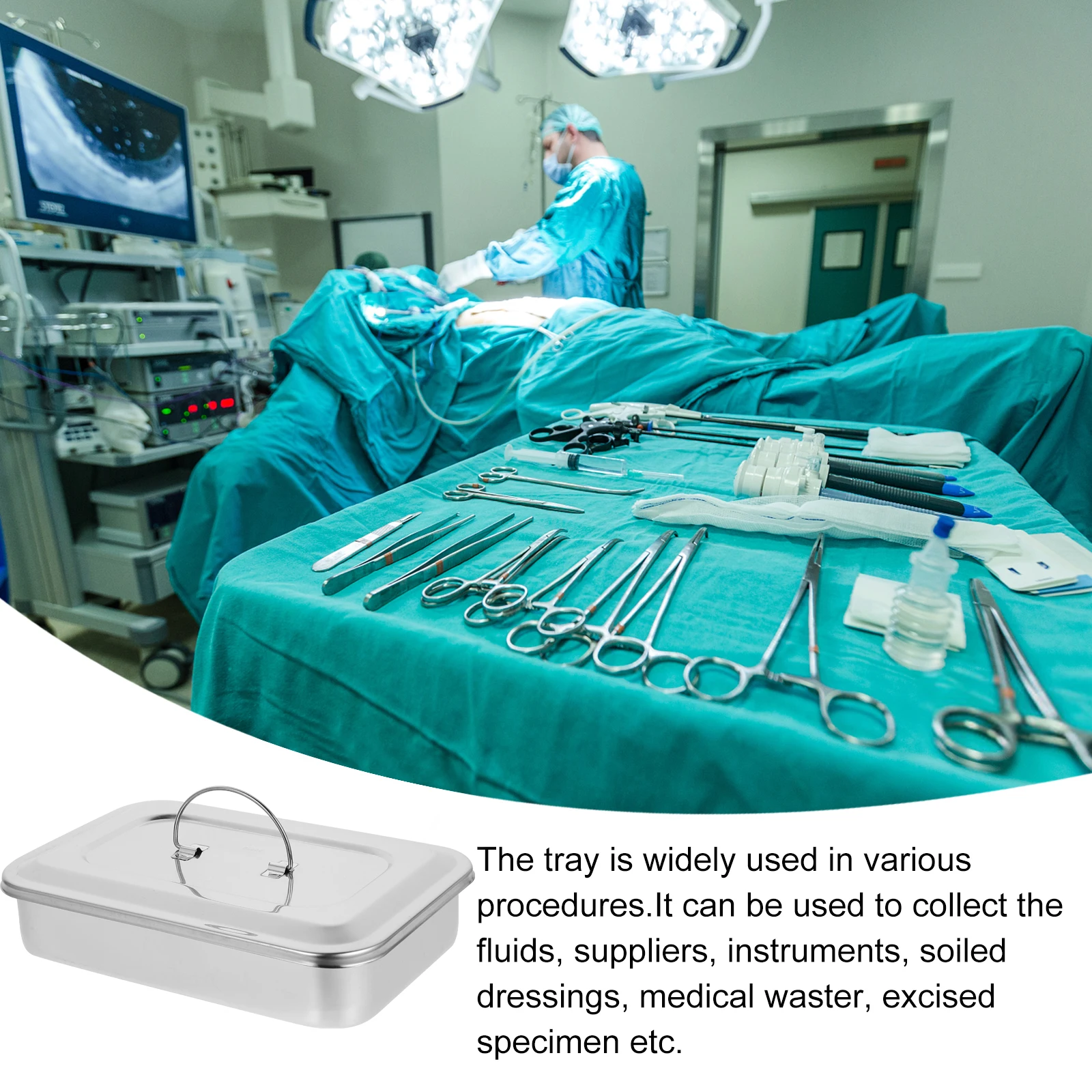 

Stainless Steel Disinfection Box 9 Inch Square Tray Lid for Dental Surgical Instruments Medical Waste Collector Teaching Aids
