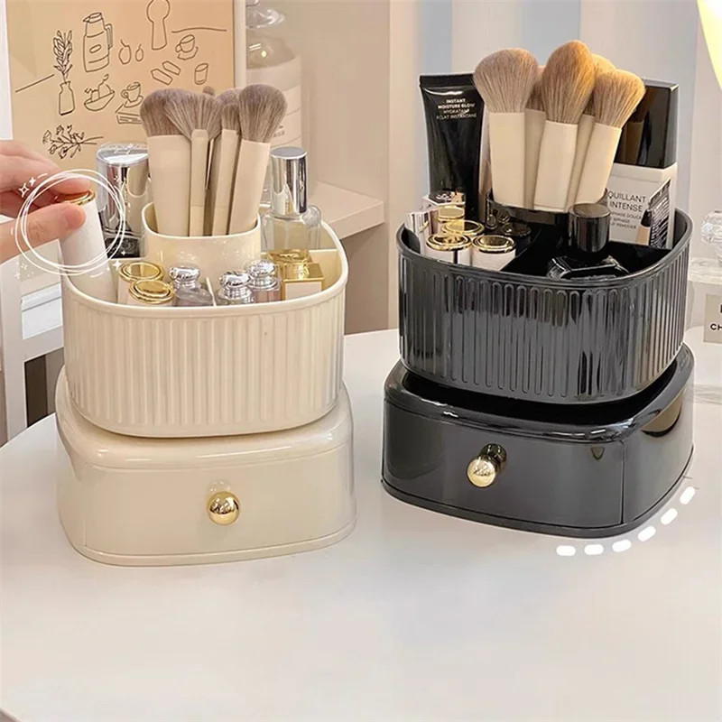 

360° Rotating Makeup Brush Storage Multifunctional Pen Holder Desktop Makeup Organizer Cosmetic Storage Box Large Capacity