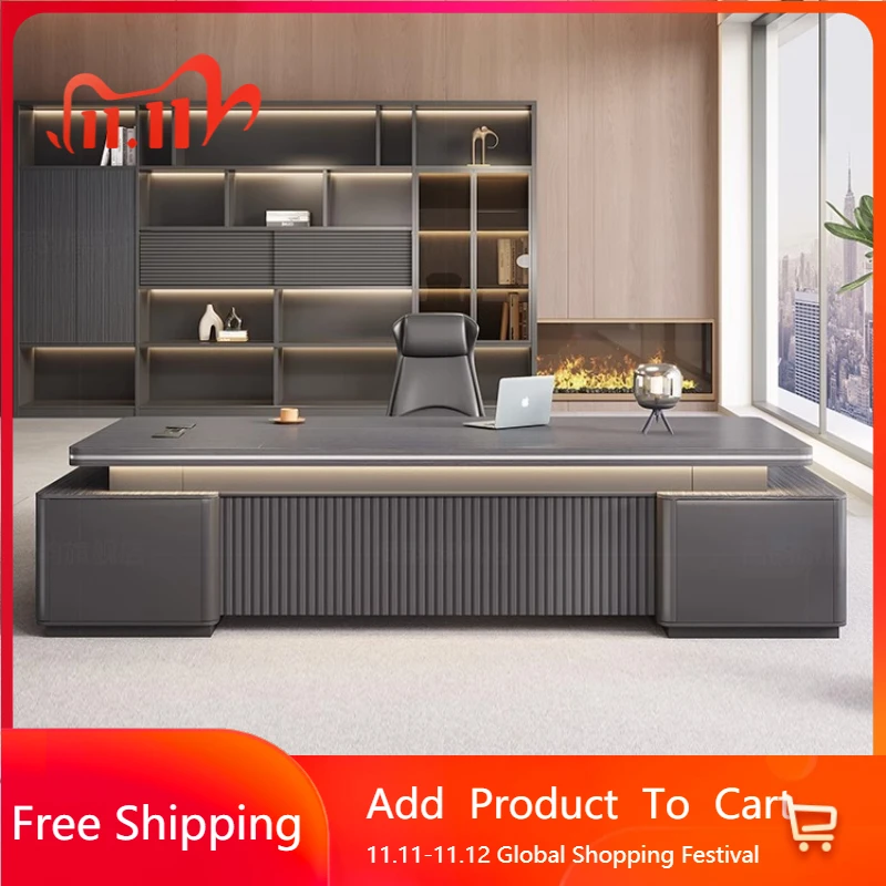 

Wooden Business Boss Desk Storage Light Luxury Customized Designer Vintage Desk Chinese Work Conference Escritorio Furniture