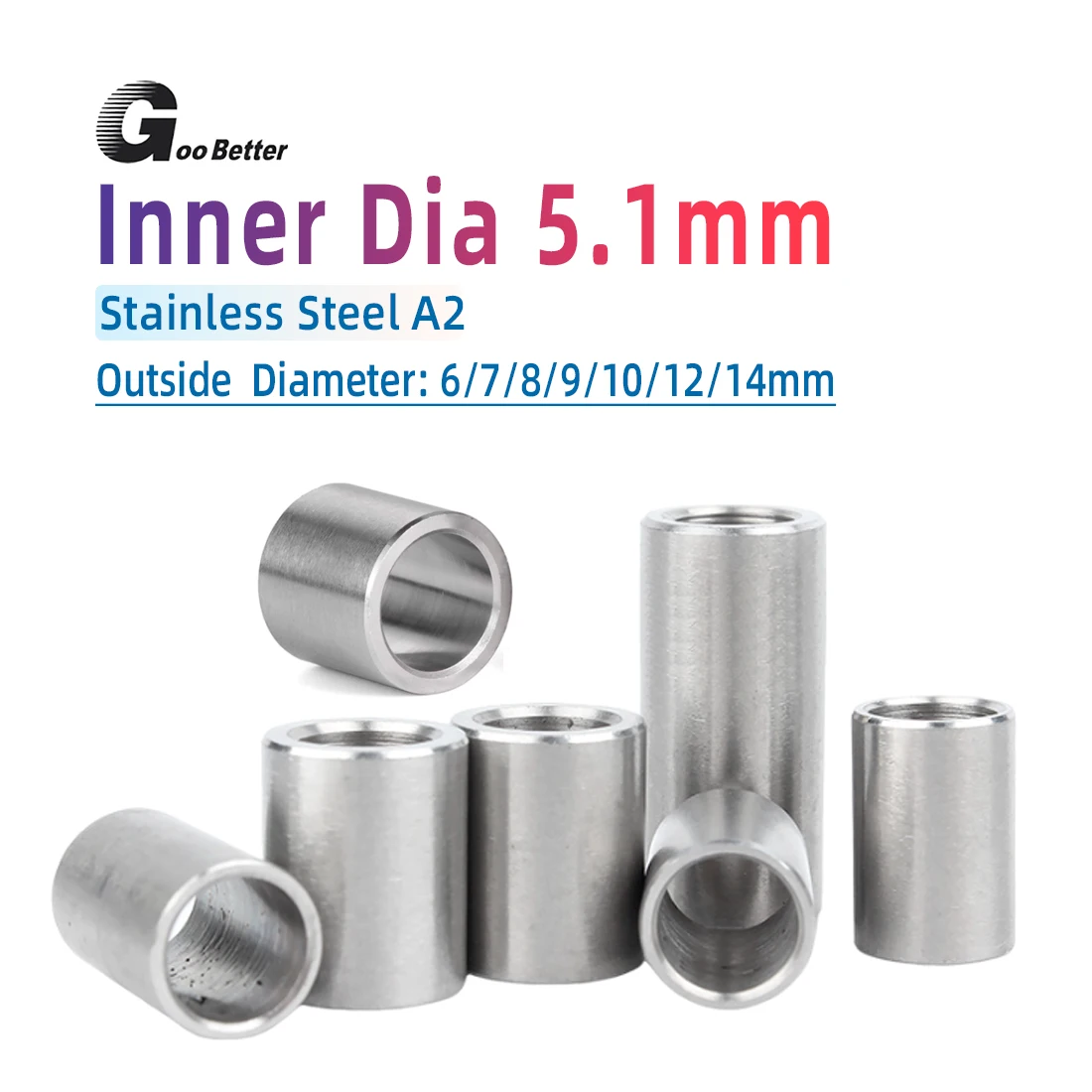 

M5.1x6x1 ~ M5.1x8x50 304 Stainless Steel (A2-70) Bushing Washer Round Hollow Unthreaded Stand-off Spacer Gasket Length 1-50mm