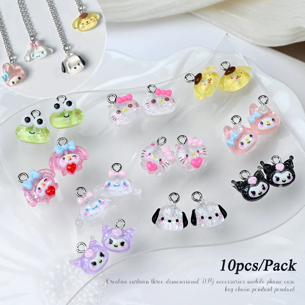 10pcs/pack Funny Cute MINISO Resin Charms HelloKitty Kuromi Pendant For DIY Earring Keychain Jewelry Making Bulk Items Wholesale