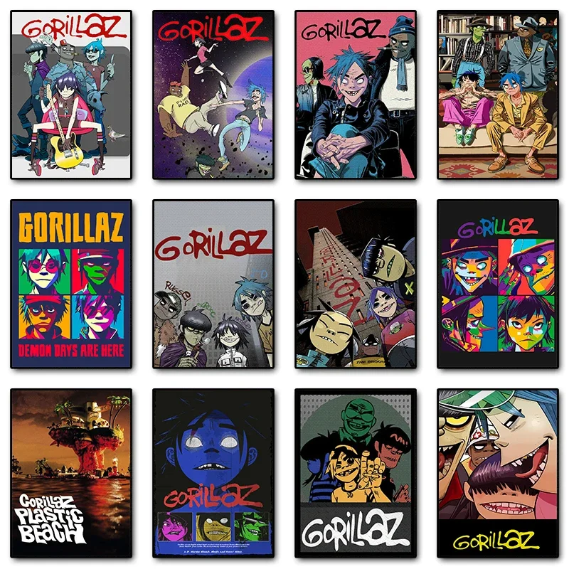 Virtual Rock Band Gorillaz Music Posters and Prints Canvas Painting Hip Hop Wall Art Picture for Bedroom Home Decor Fans Gift