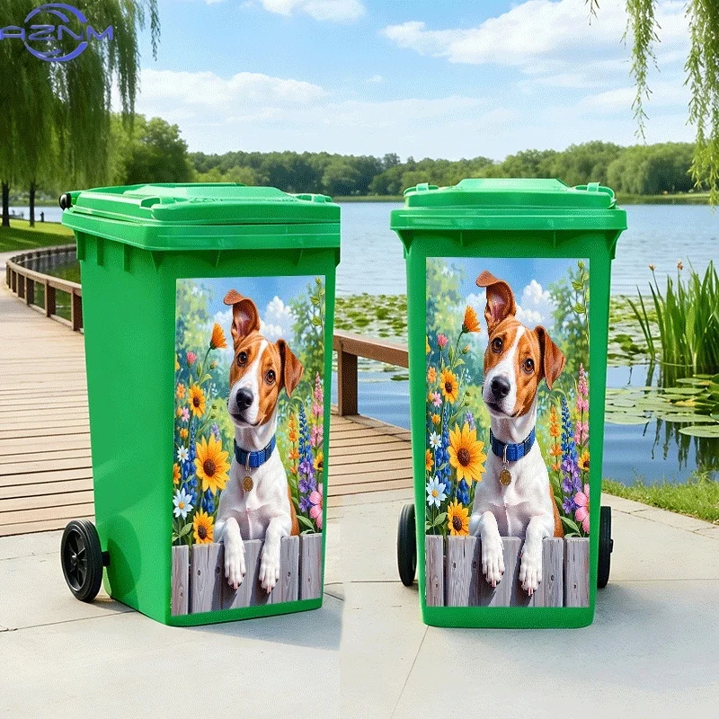 [2D Flat Printing]1pc Trash Can Sticker[Title Translated, Do Not Change] Cute Dog Peeking Through Flowers Theme Design Wall St