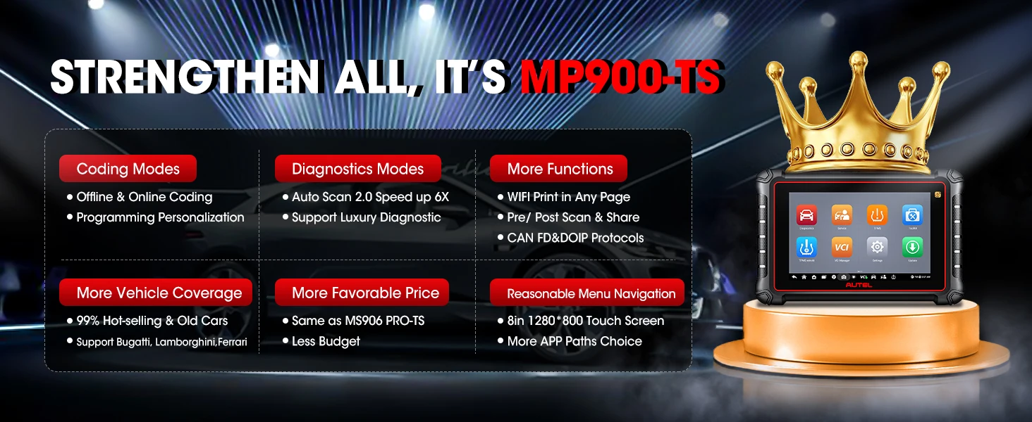 Autel Scanner MaxiPRO MP900TS, Top TPMS & ECU-Codierung wie MS906 Pro-TS | 8-Zoll MP900-TS Bidirektionales Diagnosegerät, 3000+ Tests, 40+ Servicefunktionen, Erweitertes Modell von MaxiSYS MS906 PRO MP900BT MK900TS, Auto Scan 2.0, OS11.0 – Detail 14