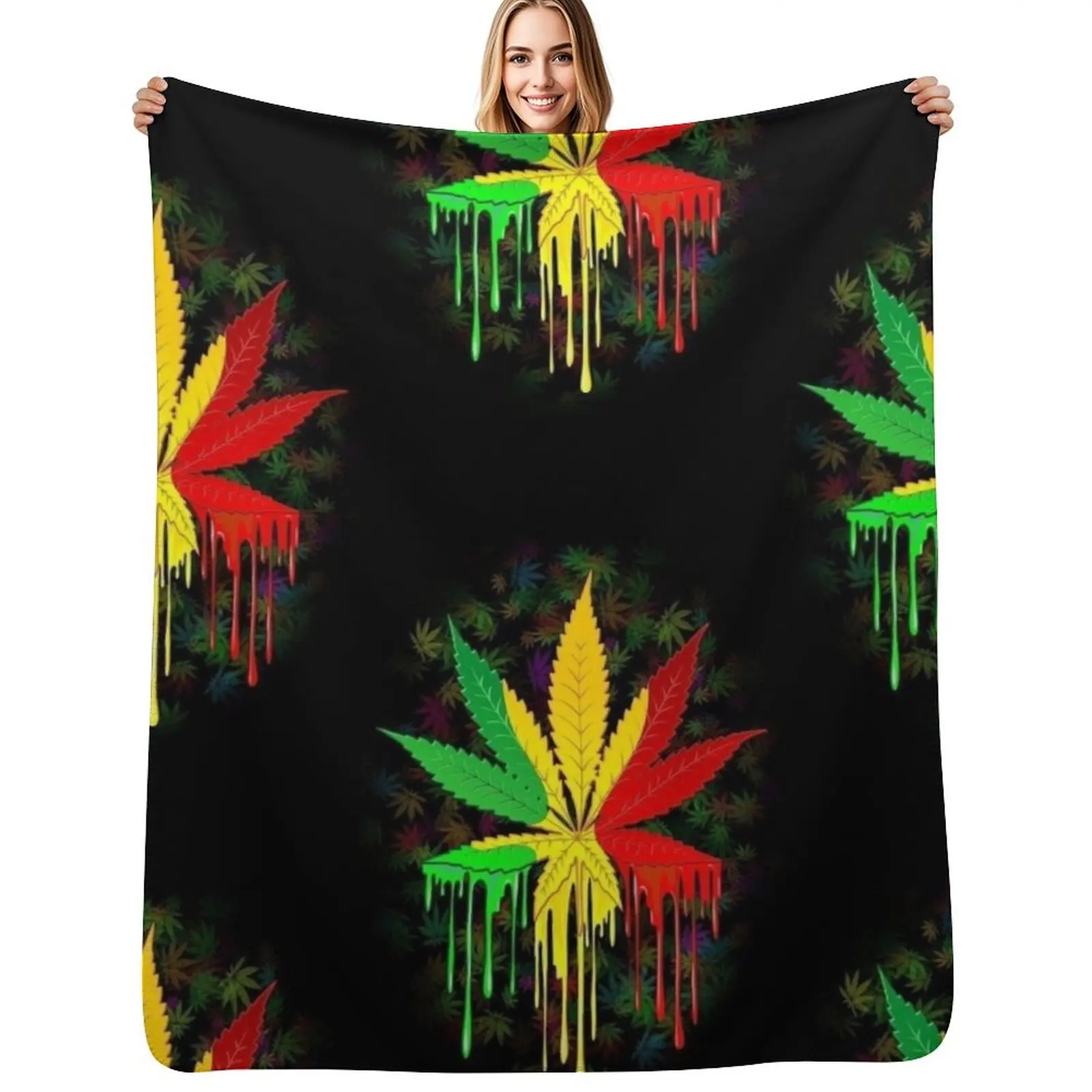 Weed Leaf Throw Blanket Shaggy Furry Soft Blanket for Bedroom Living Room
