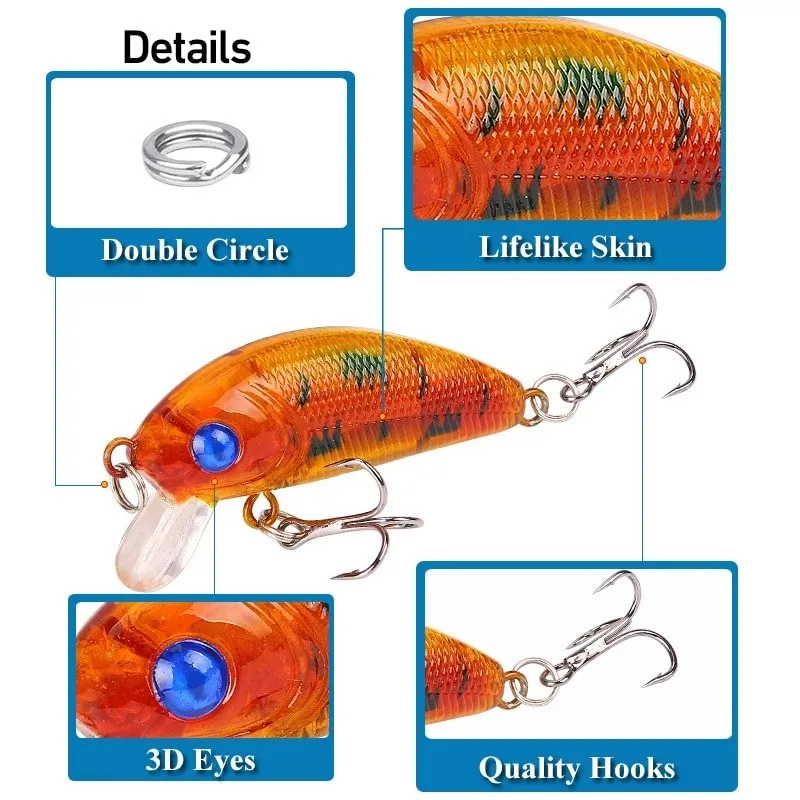 5PCS Minnow Fishing Lure Multi colors Floating Hard Bait Wobbler Jig Bait Crankbait Carp Striped Bass SwimBait Pesca