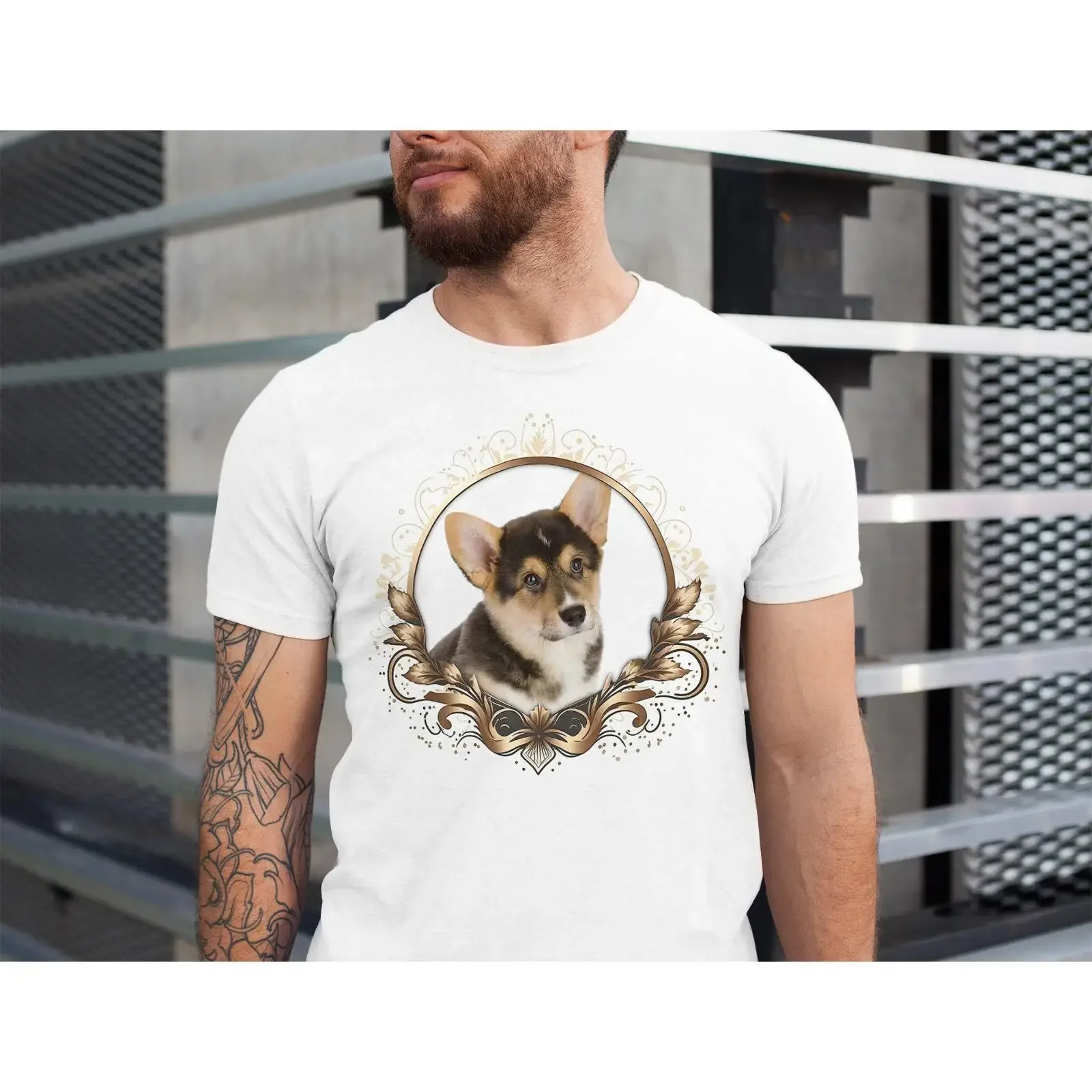 Pembroke Welsh Corgi V1 Cute Dog T SHIRT TEE White Natural Beige Old Style Men DTG Print vintage Washed streetwear graphic
