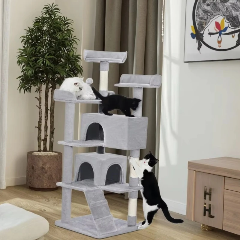 

Light Grey 54in Modern Cat Tower Indoor Kitten Tree 2 Condo Furniture Activity Center Sisal Scratching Posts Funny Toys Carton