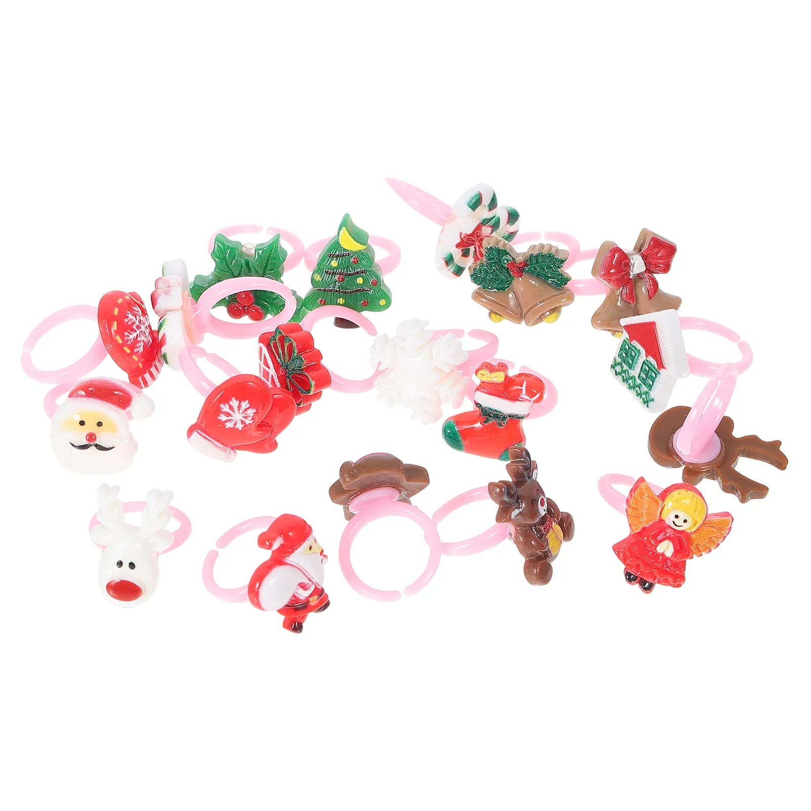 36Pcs Cartoon Finger Rings Christmas Party Rings Lovely Kids Ring Set Xmas Theme Finger Props for Holidays Birthdays