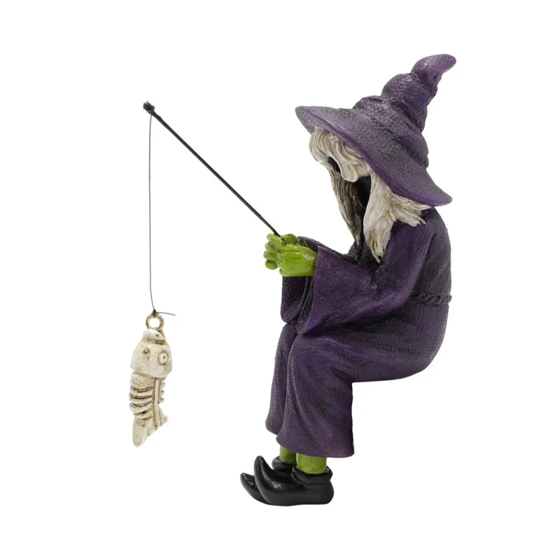 

Fishing Witch Figurine Faceless Sitting Witch Ornament Halloween Statue Garden Lawn Pond Waterfalls Riverside Pool Decoration