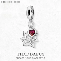 Spider's Web And Heart Dangle Charm For Women 925 Sterling Silver Romantic 2022 Brand New Gift