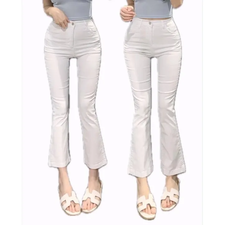 Sexy High Waist Flared Jeans Women's Korean Version Slimming Hip Enhancing Milk White Nine-Piece Denim Pants Versatile Ladies