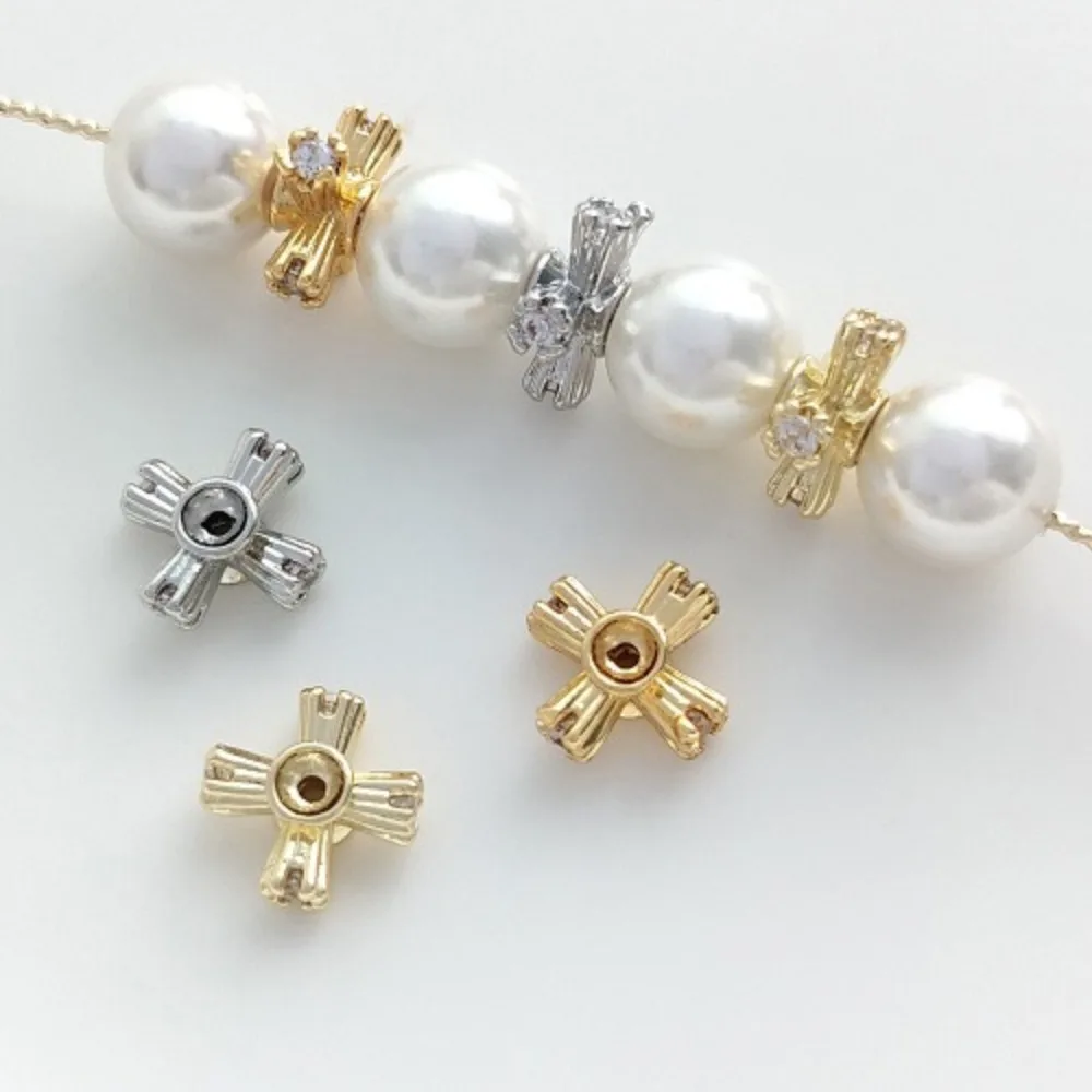 

14K18K Gold Cross Zircon Bead Spacer Four Corners Spacer DIY Pearl Bracelet Necklace Jewelry Accessories