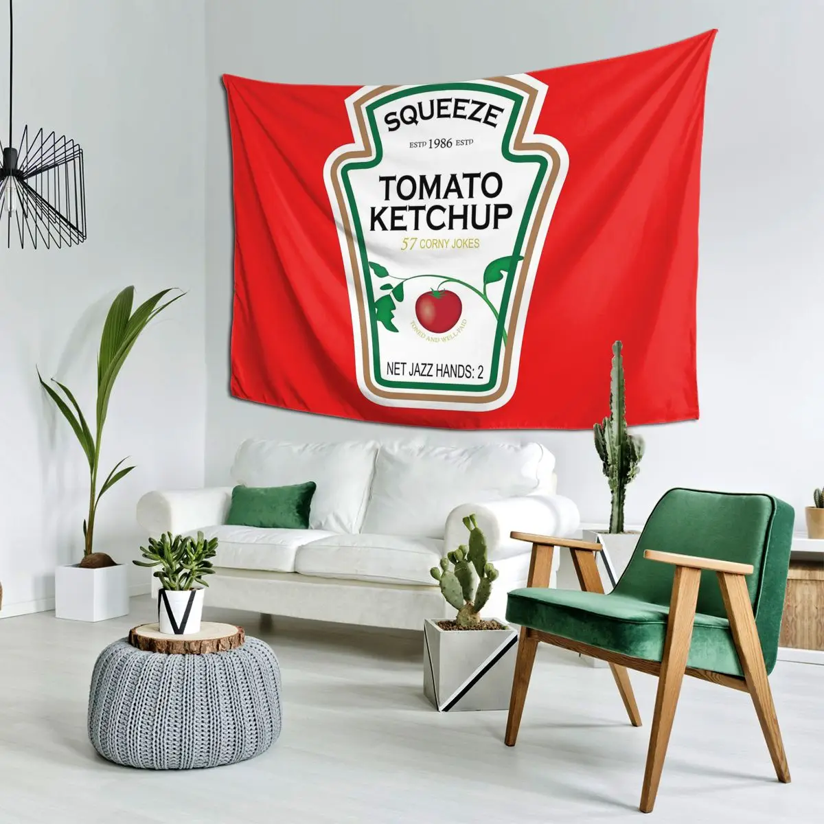 

Funny Ketchup Label Tapestry Wall Hanging Aesthetic Home Decoration Tapestries for Living Room Bedroom