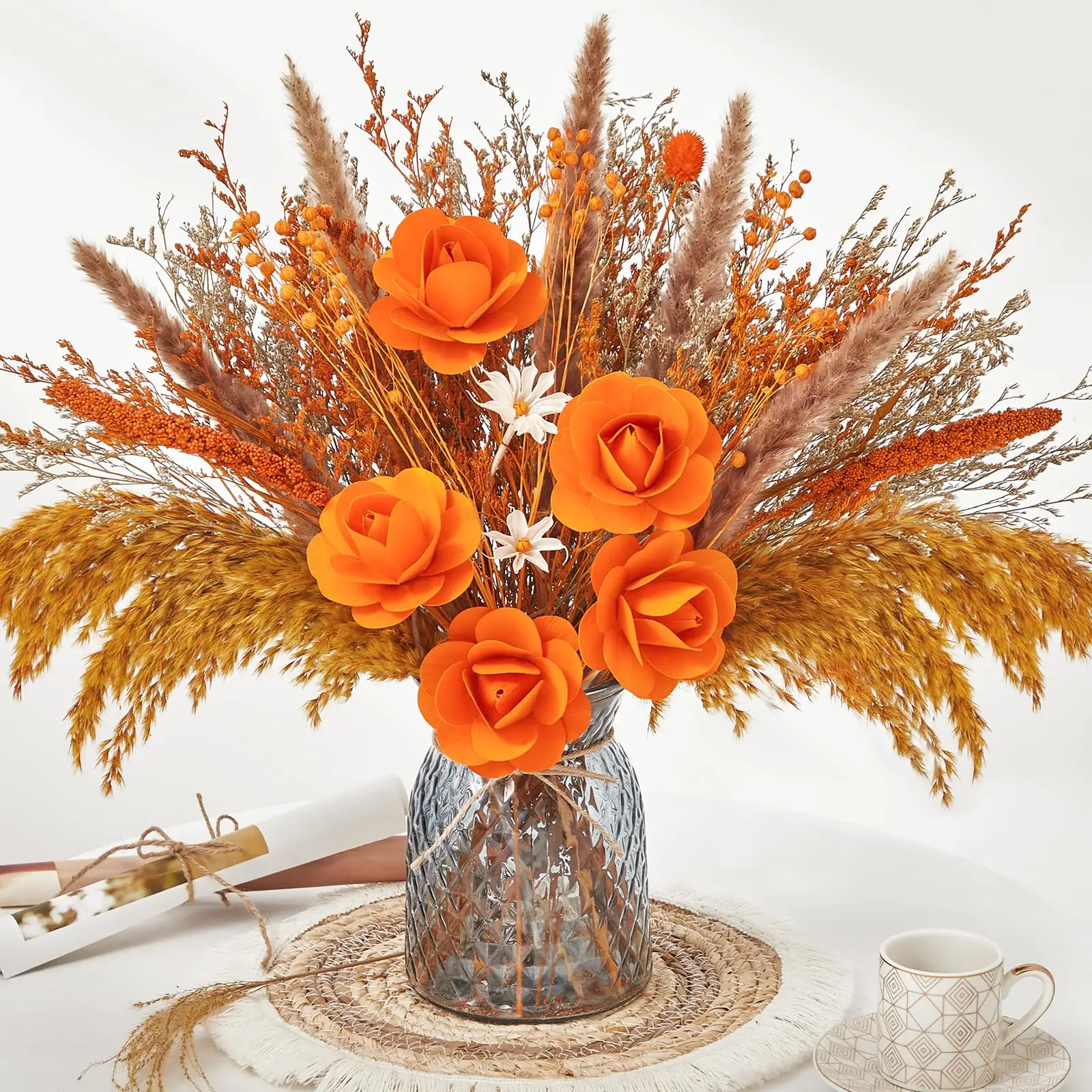 

Dried Flower Orange Pampas Grass Dry Flower Fall Decor Artificial Floral Arrangement Wedding Party Table Centerpieces Home Decor