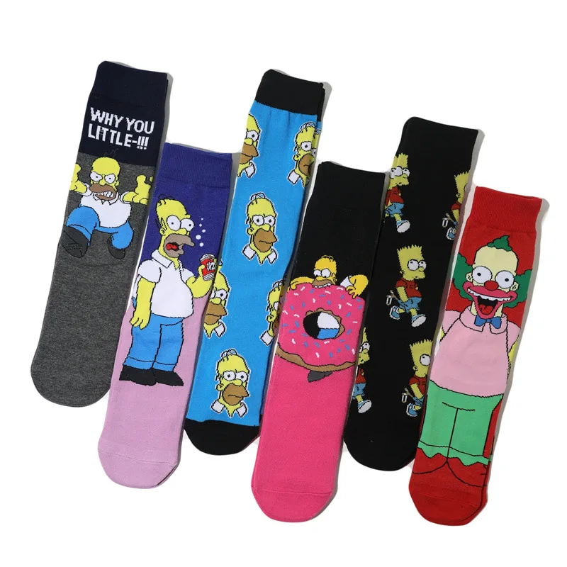 Harajuku Autumn The Simpsons Men Socks Cartoon Trend Personality Skateboard Women Socks Anime Middle Tube Cotton Unisex Socks