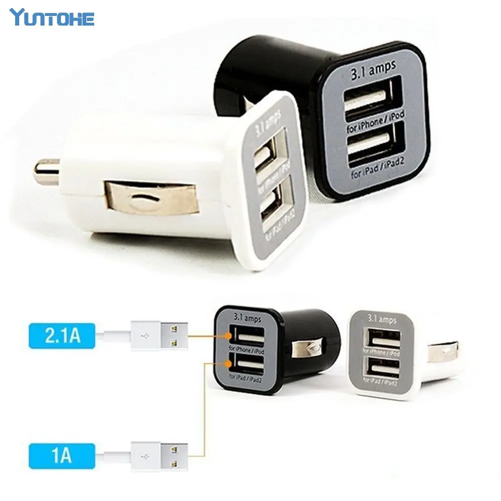 500pcs/lot New Micro 3.1A Double Dual USB Car Charger Adapter for iPhone XS Max XR X 8 7 6 5 /ipod/ipad/Samsung/All Mobile Phone