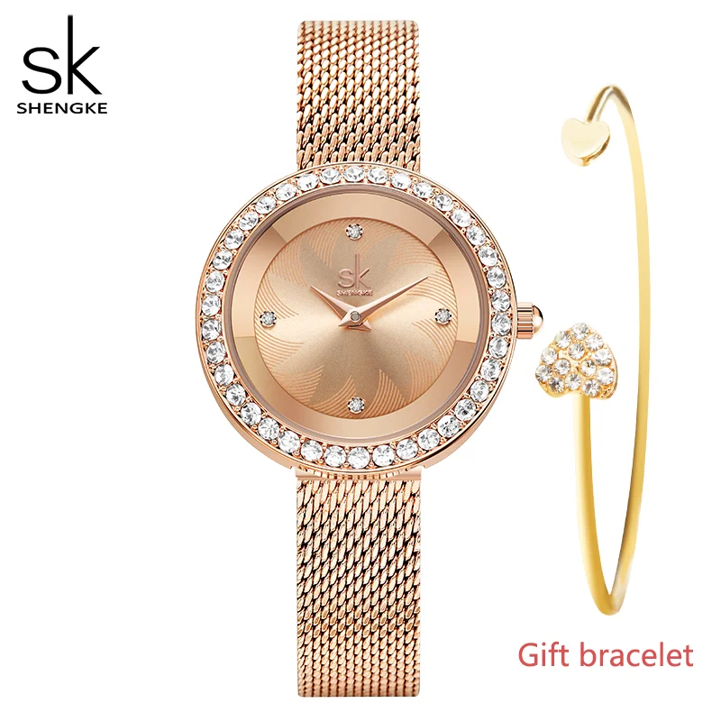 

Shengke Original Waterproof Relogio Feminino Luxury Rose Gold Watch For Women Milan Mesh Band Watch Japanese Quartz Reloj Mujer