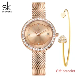 Shengke Original Waterproof Relogio Feminino Luxury Rose Gold Watch For Women Milan Mesh Band Watch Japanese Quartz Reloj Mujer