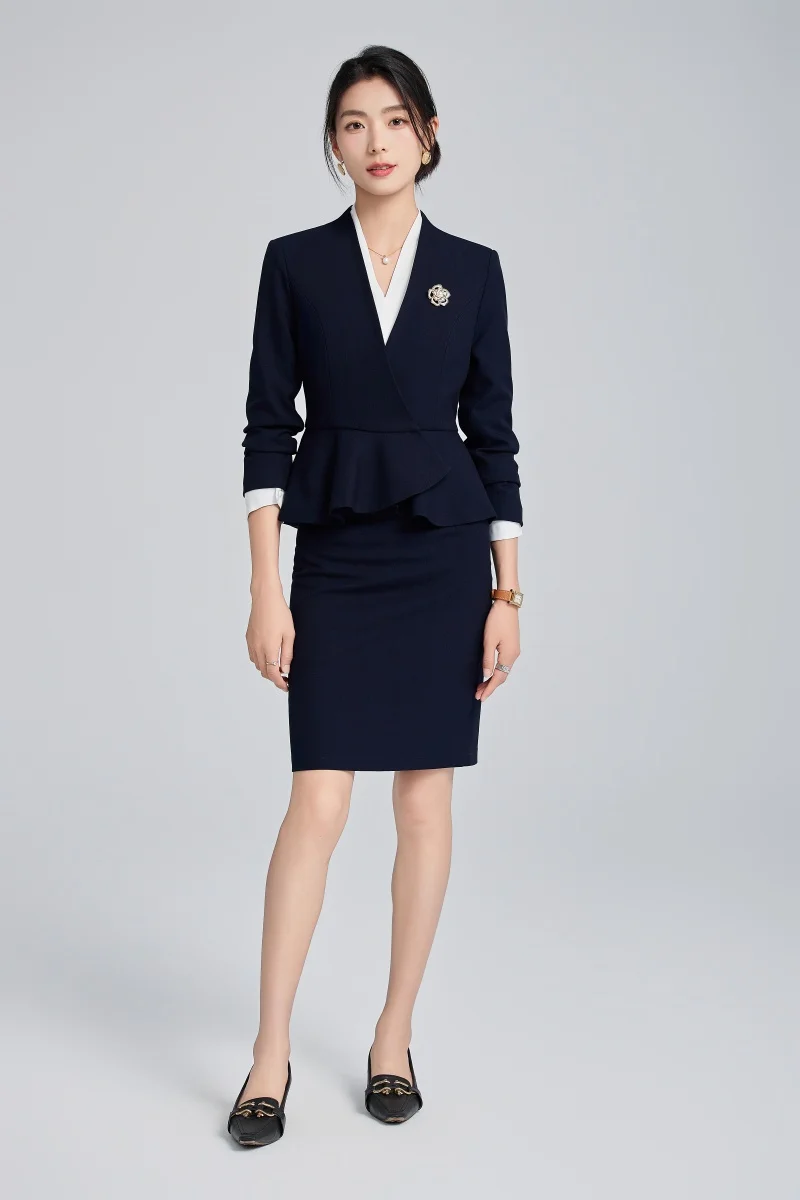 

Alyssa-2024 fashion professional womens autumn and winter new high-quality slim two-piece jacket + skirt,