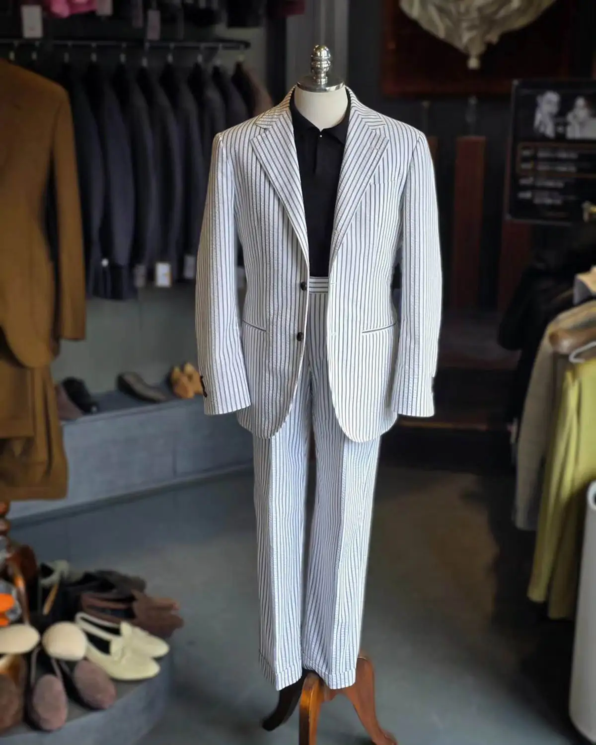 Striped Wedding Men Groom Tuxedos Notched Lapel Custom Made 2 Pieces Prom Male Birthday Party Coat Jacket Pants Suits